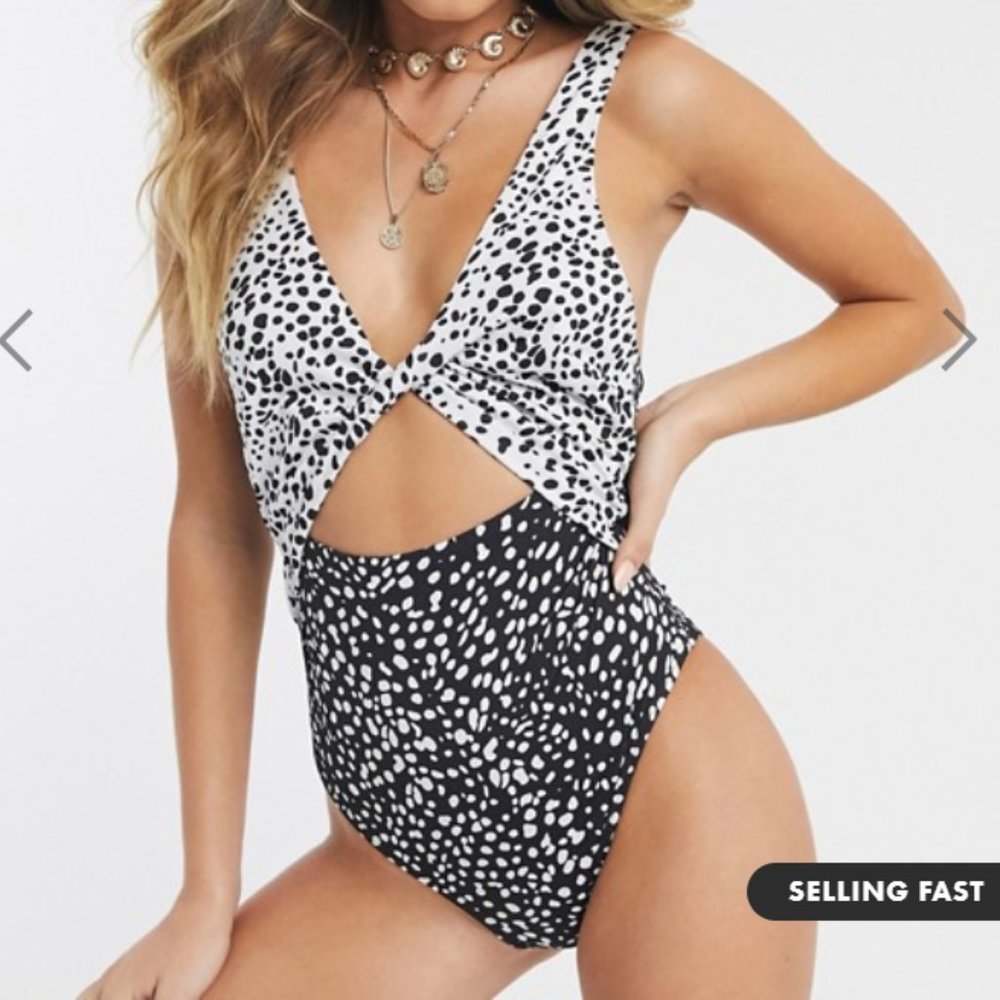 ASOS DESIGN recycled twist front cut out swimsuit